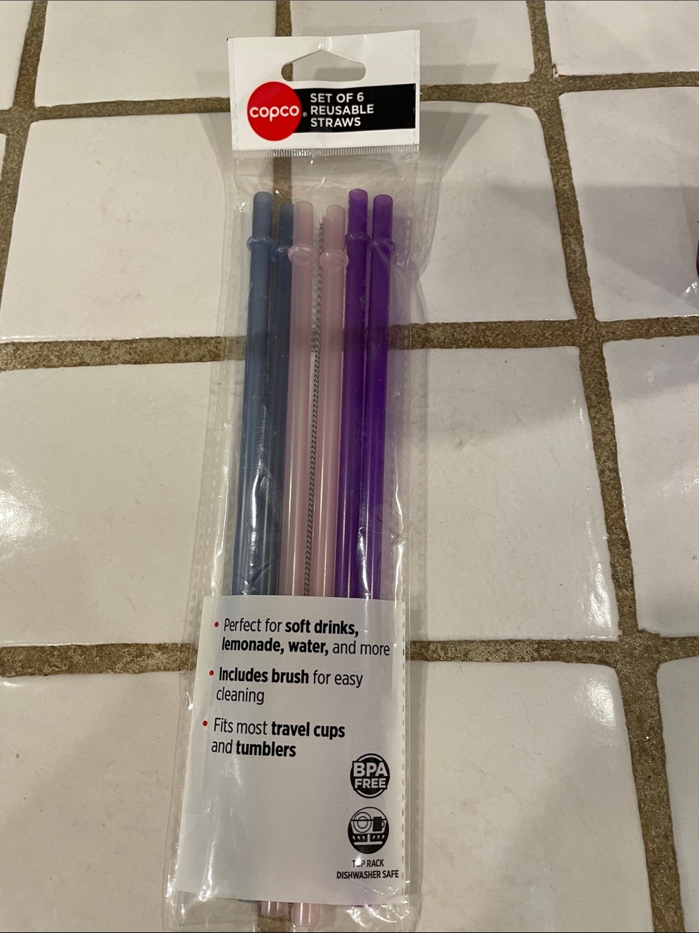 6 reusable straws, with cleaning brush